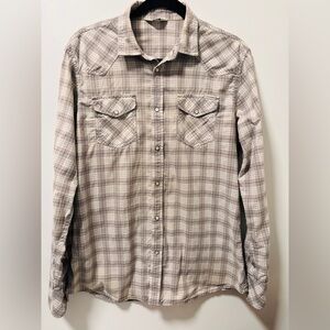 Diesel Gray, Black & White Plaids Western Cut Front Pockets Pearl Snap Closure M